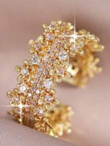 1pc/3pcs/5pcs Luxury Geometric Cubic Zirconia Gold Adjustable Rings Sets,Unique Versatile For Daily Wear,Engagement/Wedding Banquets,Anniversary Gift - Yellow Gold - View 12