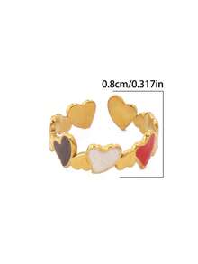 1 pieza Anillo abierto de corazón de acero inoxidable, joyería de moda minimalista para mujer con colgante chapado en oro de 18K - anillo - Ver 5