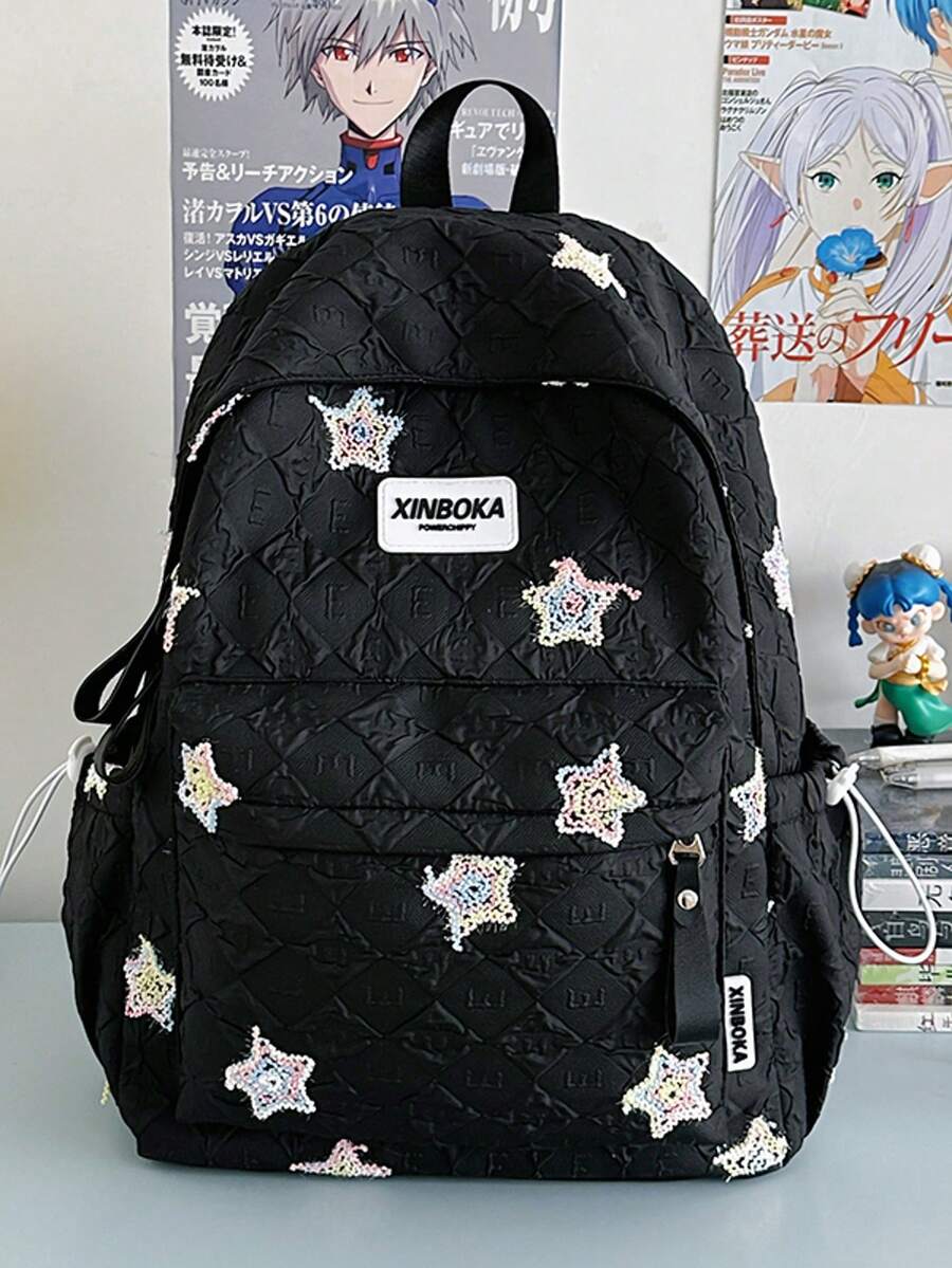 LECEY Star Pattern Large Capacity Backpack For Daily Commute - Black - View 1