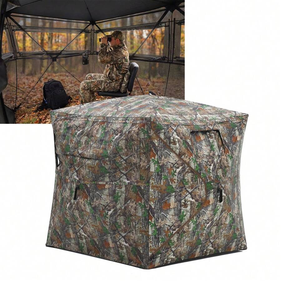 CuisinSmart Pop Up Hunting Blind With See Through Silent Windows, Camo Weather Resistant Ground Tent For Turkey Deer Duck Hunting, Portable Shelter With Carry Bag 59x59x65.75 Inch - 59x59x65.75 Inch - View 1
