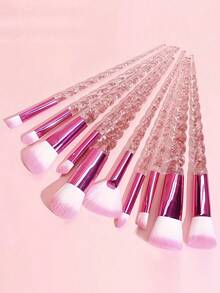 12pcs:10Pcs Pink Glitter Spiral Unicorn Makeup Brush Set With 2Pcs Triangle Powder Puff, Soft Gradient Bristles Foundation Blush Eyeshadow Concealer Brushes, Complete Cosmetic Tools Kit For Beginners & Makeup Lovers - Hot Pink - View 2