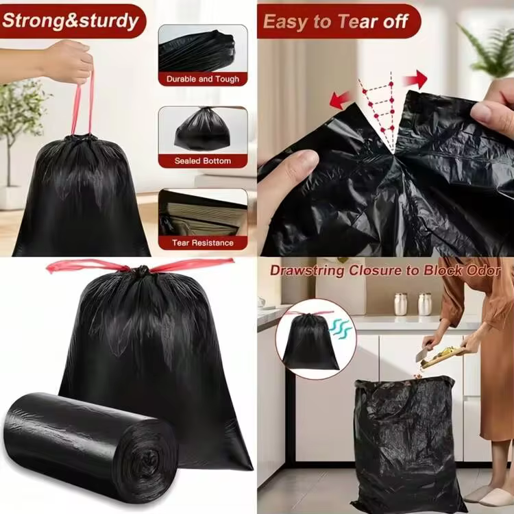 200/100pcs Thick Leak-Proof Drawstring Trash Bags, Suitable For Home, Office, Kitchen, Bathroom, Outdoor, Commercial Use - Compatible With Trash Cans And Waste Bins, Kitchen Waste Disposal, Secure Drawstring Closure - A - View 6