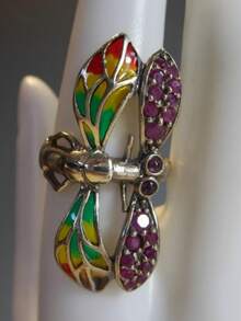 Anel Feminino Vintage de Libélula com Zircônia Sintética Colorida, Anel Feminino de Luxo Personalizado Retrô - Multicolorido - Visão 1