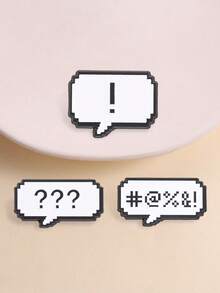3Pcs Pixel Speech Bubble Enamel Pins Set Swear Symbol Exclamation Question Mark Retro Game Lapel Brooch Gamer Backpack Decor Gift - Black and White - View 2