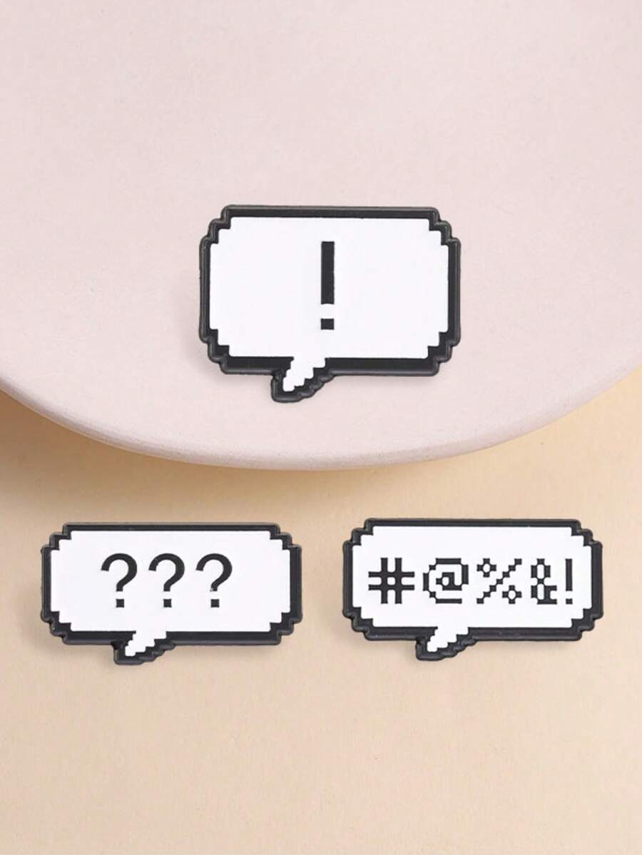 3Pcs Pixel Speech Bubble Enamel Pins Set Swear Symbol Exclamation Question Mark Retro Game Lapel Brooch Gamer Backpack Decor Gift