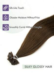 50pcs K-Tip & V-Tip Hair Extensions, Real Human Hair, Keratin Coated, #4 Chocolate Brown, 14-22 Inch Straight, K-Tip Keratin Hair Extensions, Invisible V-Tip Hair Extensions, Christmas - S4 - View 4