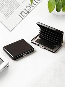 防盜 RFID 遮蔽大容量鋁合金金屬信用卡夾，黑色超薄錢包，名片保護套，附 6 個卡槽與收納袋 - 黑色 - 查看 2