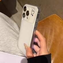 1件極簡黑色小愛心可愛圖案新款大窗戶高級透明全包覆TPU防摔時尚手機殼，適用於 17 16 15 14 13 12 11 Pro Max/Plus，防指紋保護殼 - 無色 - 查看 4