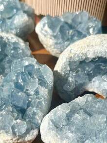 1 Stück Boho-Stil Celestit Cluster (natürliche Risse im Bergkristall, kein Schaden), einzigartiges blaues Mineralexemplar, Kristallgeode, geeignet für Heim- und Bürodekoration - Blau-Weiß - Übersicht 16