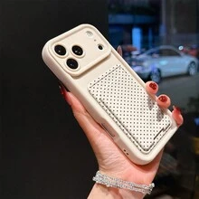 2件組：米色自黏式卡槽手機殼卡夾與黑色波點 TPU 防震全包精準保護手機殼，適用於 Apple - 古董白 - 查看 2