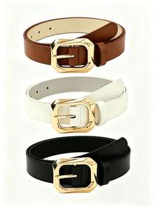 3pcs Set Women's Versatile PU Leather Belts With Metal Buckle Decoration - Multicolor - View 3