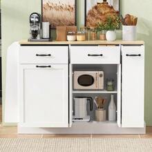 Modern Sideboard With Various Drawers, Buffet Cabinet With Waste Bin Compartment And External Spice Rack For Dining Room, Living Room And Kitchen (White) - White - View 3