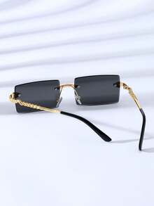 POLASUP 2pcs Snake Totem Men's Women's Snake Head Spiral 3D Metal Rimless Beveled Animal Snake-Shaped Fashion Glasses Diamond Cut Beveled Geometric Lenses Suitable For Outdoor Travel (Includes Cleaning Cloth And Anti-Loss Rope) - Gold/gradient Green + Gold-gray - View 6