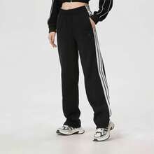 Adidas New Women's Three-Striped Loose-Fit Casual Straight-Leg Trousers - Black and White - View 6