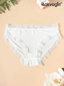AOKVOGIRL 7pcs Women's White Thin Lace Trim Solid Color Ice Silk Seamless Comfortable Mid-Waist Triangle Panties - Multicolor - View 10