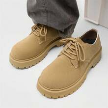 Men's Formal Shoes Four Seasons Low-Top Derby Shoes, Men's Retro Work Shoes Thick Sole Height-Increasing Versatile Shoes, - Khaki - View 3