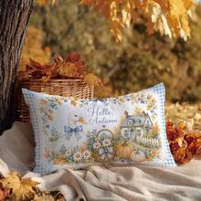 1 Stück minimalistischer herbstlicher ländlicher Cottage-Tür-Kürbis-und-Gans-Kissenbezug, einseitig Muster, hautfreundliches Pfirsichhaut-Samtmaterial, 30*50/40*60CM Kissenbezug für modernes Stoffsofa, Innendekoration, Partydekoration, Geschenk - Verschiedenfarbig - Übersicht 7
