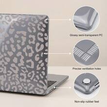 1pc Grey Leopard Print Semi-Transparent Smoky Gray Crystal Full Cover Hard Protective Case For MacBook,PC Shell With Cooling Vents & Non-Slip Feet,Compatible With Compatible With 13 Neo/13.3 Air/13.3 Pro/13.6Air/14.2 Pro/15Air/16.2Pro - View 7