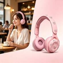Gerripuer New Macaron Full-Ear Bluetooth Headphones, Telescopic Foldable, Girls Phone Music Fashion HIFI Deep Bass HD Call Portable Affordable Gift Wireless Bluetooth Earphones - Pink - View 2