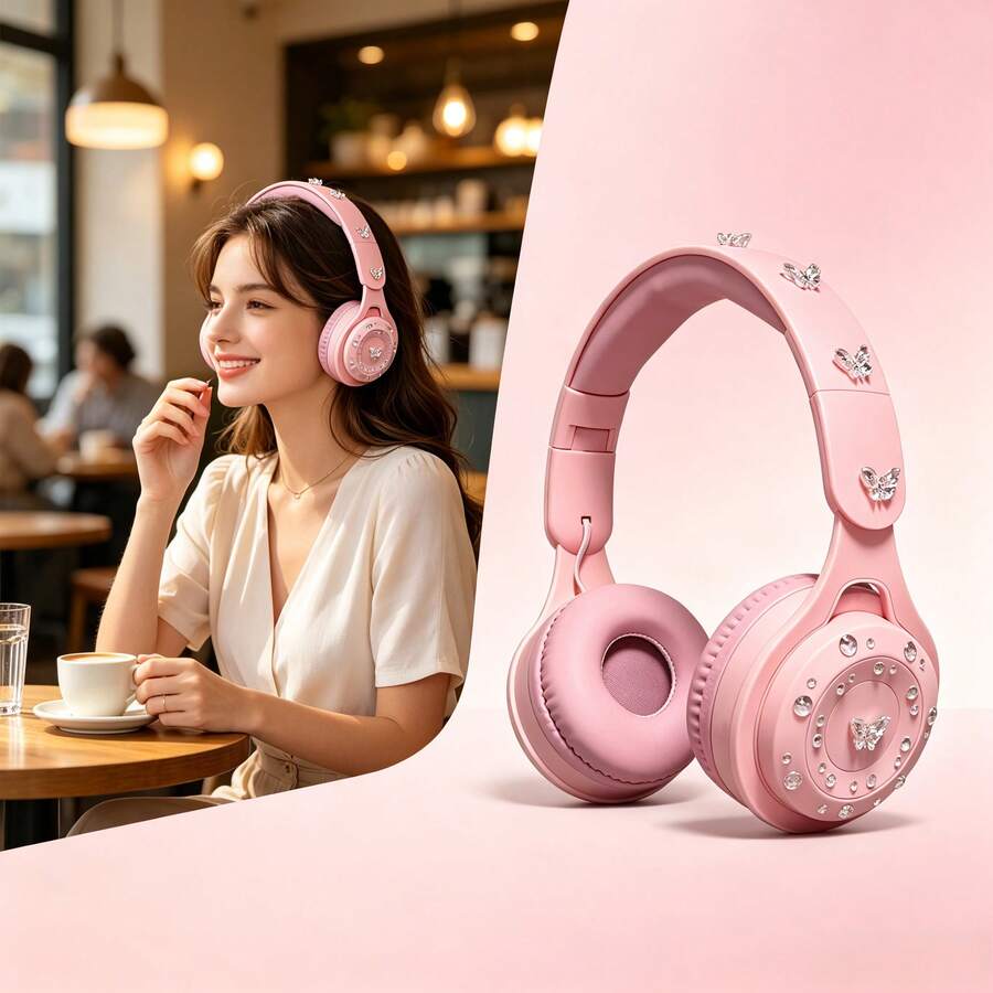 Gerripuer New Macaron Full-Ear Bluetooth Headphones, Telescopic Foldable, Girls Phone Music Fashion HIFI Deep Bass HD Call Portable Affordable Gift Wireless Bluetooth Earphones