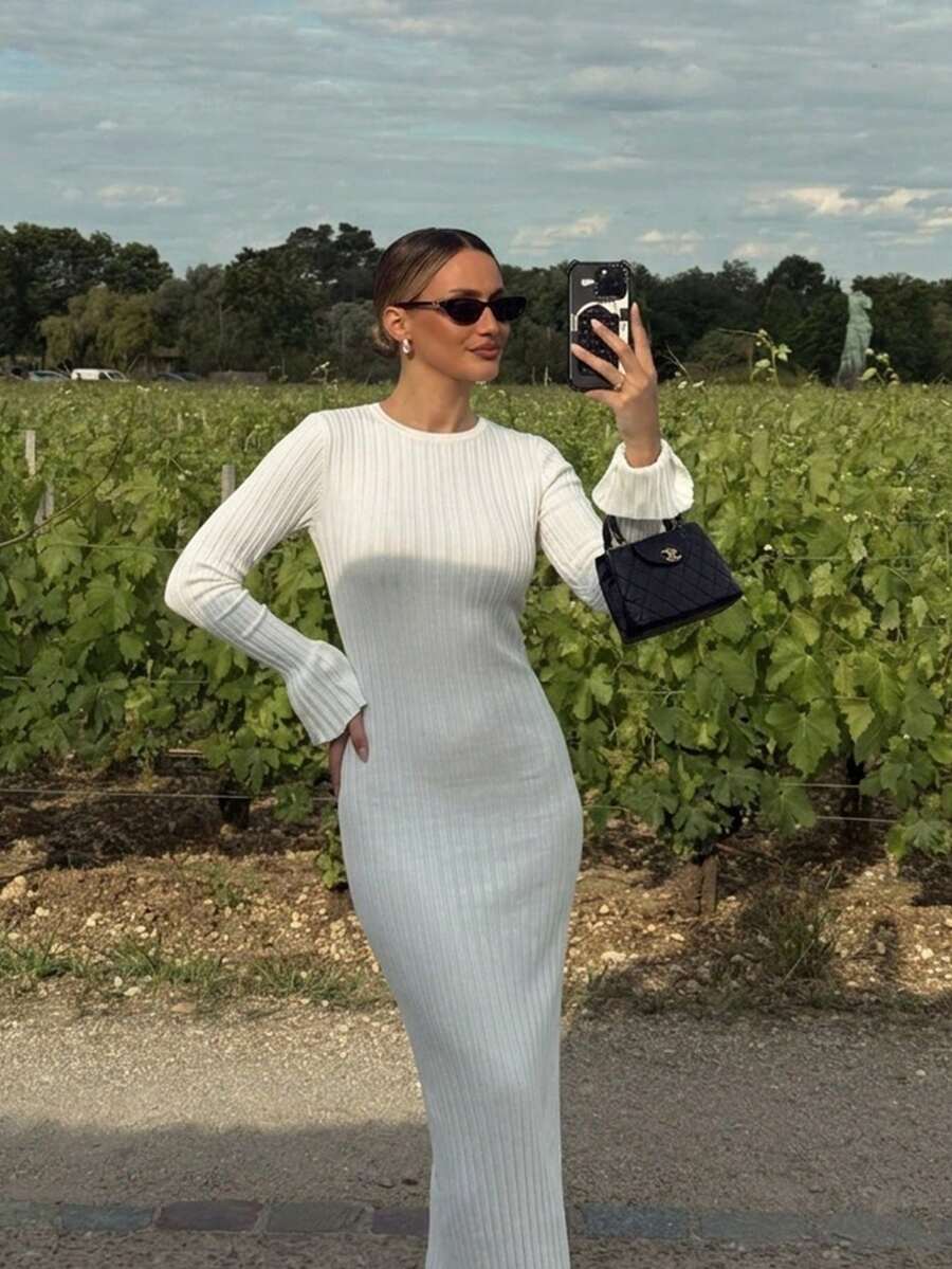 Elegant Commute Solid Color Fitted Knit Dress