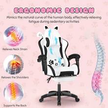 OYAJIA Racing Style Gaming Chair Ergonomic Computer Chair Office Chair Desk Swivel Chair Adjustable Reclining Footrest Cushion White - Black and White #2 - View 5