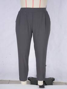 Nueva llegada de ropa de moda para mujer de talla grande, versátil para todas las estaciones, pantalones largos casuales con puños - Gris Oscuro - Ver 4