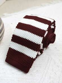 1pc Knitted Striped Handmade Tie, Suitable For Casual, Street, Business, Party, Gift, Daily, Wedding - Multicolor - View 19