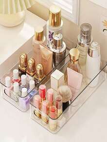 7pcs/6pcs/5pcs/1pc Exquisite Transparent Desktop Cosmetic Storage Box, Customizable Vanity Organizer For Girls, Eyeshadow, Lipstick, Perfume, Face Mask, Makeup Brush Storage - Clear - View 4
