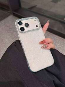 1 buah Casing Ponsel Solid Putih Motif Marmer + Lubang Kamera Berkilau dengan Rhinestones, Kompatibel dengan iPhone 16/12/13/14/15/16 11/12/13/14/15/16 Pro 11/12/13/14/15/16 Pro Max 14 Plus 15 Plus 16 Plus. - MultiWarna - View 3