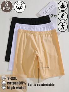 3 Stücke Damen Baumwolle Slip Shorts mit hoher Taille, vielseitig einsetzbar, passend zu Kleidern und Röcken, Größen S-XXL - Verschiedenfarbig - Übersicht 7