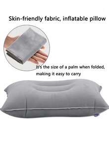 1/10pcs Portable Inflatable Foldable Travel Pillow, Solid Gray, Plain Pattern, PVC, All-Season Casual Style, Unisex Adult, For Car Plane Office, Neck & Lumbar Support - Multiple Styles - View 3