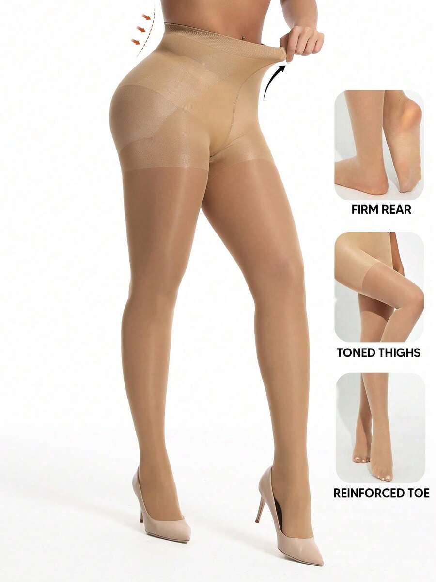 40D 2 Pairs Women's Tummy Control Butt Lifting Tights For Daily Casual, Party, Date Wear - Khaki - View 1