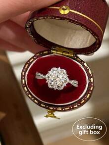 1 pezzo Anello singolo da donna in lega di rame con design floreale di lusso alla moda, con zirconia cubica scintillante incastonata, adatto per balli, feste e banchetti (scatola regalo non inclusa) - Argento - Visualizzare 7
