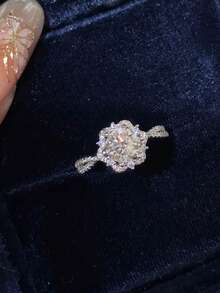 1 pezzo Anello singolo da donna in lega di rame con design floreale di lusso alla moda, con zirconia cubica scintillante incastonata, adatto per balli, feste e banchetti (scatola regalo non inclusa) - Argento - Visualizzare 6