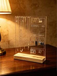 Transparent Acrylic Jewelry Stand, Minimalist Luxury Design, Left Side Multiple Hanging Rods For Necklaces, Right Side Layered Hanging Holes For Earrings, Studs, Ear Hooks And More, Combines Storage And Display Functions. Effectively Prevents Jewelry Tangling And Knotting, Suitable For Vanity, Bedside Table, Makeup Desk And Other Daily Storage Scenarios, Also A Delicate Gift For Best Friend, Girlfriend, Bride (Jewelry Not Included) - Multicolor - View 3