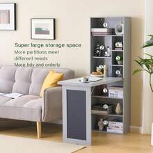 Fold-Out Convertible Writing Desk, Wall Mount Table Cabinet With Blackboard And Storage Shelves, Space-Saving Murphy Desk For Home Office Living Room Bedroom Grey - Antique Grey + Wood - View 5