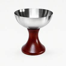 1pc 304 Stainless Steel Footed Ice Cream Cup With Wood Pedestal Base Multipurpose Dessert Bowl For Cafe Restaurant Home Use - Multicolor - View 1