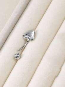 1pc Hypoallergenic Stainless Steel Belly Button Ring, Smooth Solid Heart External Thread Navel Piercing Jewelry For Women Daily Beach Wear - Silver - View 2