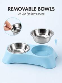 1pc 2-In-1 Pet Double Bowl Set, With 2 Detachable Stainless Steel Food And Water Bowls, Wide PP Base, Easy To Clean Feeding Station, Suitable For Cats, Dogs, Puppies And Small Dogs For Indoor And Outdoor Daily Use. 2pcs-Trapezoidal Bowl + Stainless Steel Bowl/1set - One Size Fits All - View 11