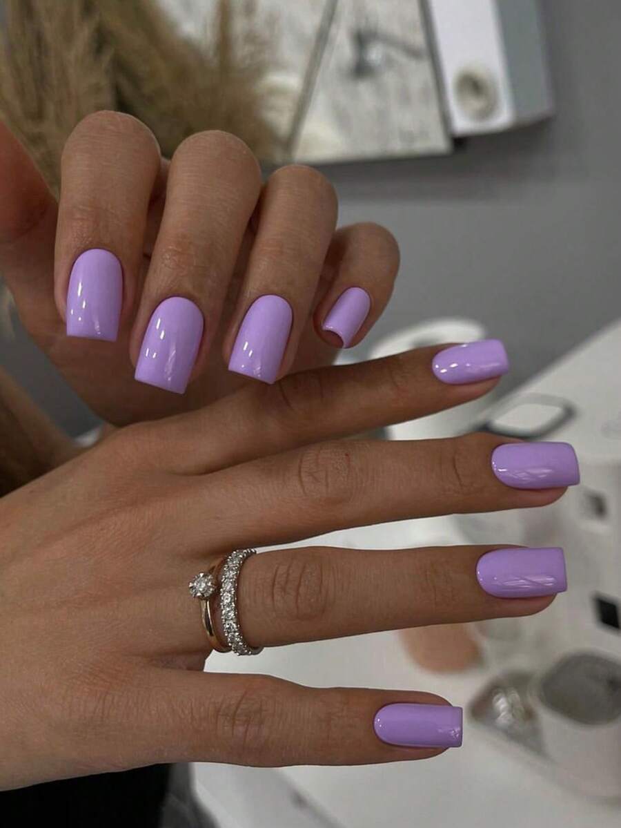 Minimalism Purple Solid Color Simple Style 24pcs Short Square Press-On Nails Fake Nail Tips Nail Stickers Manicure Set Suitable For Daily Wear, Dating, Afternoon Tea, Outings - Multicolor - View 1