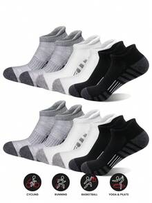 Quick-Dry Sports Boat Socks Set, Contrast Color Reinforced Sole Anti-Friction, 3D Ribbed Design For Enhanced Support, Lightweight And Breathable, Suitable For Ball Games, Cycling, Pilates, Versatile All-Match Sports Short Socks - Multicolor - View 1