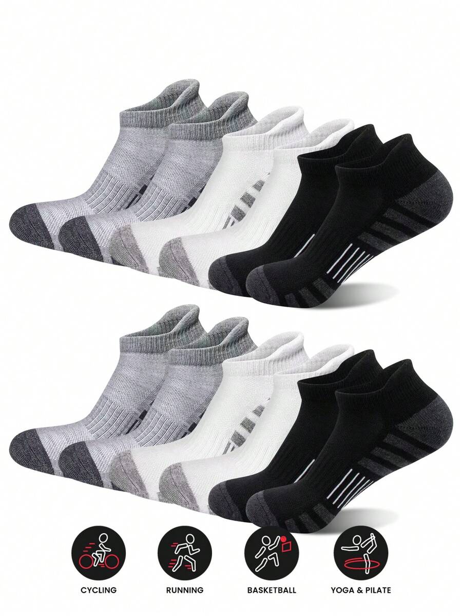 Quick-Dry Sports Boat Socks Set, Contrast Color Reinforced Sole Anti-Friction, 3D Ribbed Design For Enhanced Support, Lightweight And Breathable, Suitable For Ball Games, Cycling, Pilates, Versatile All-Match Sports Short Socks - Multicolor - View 1