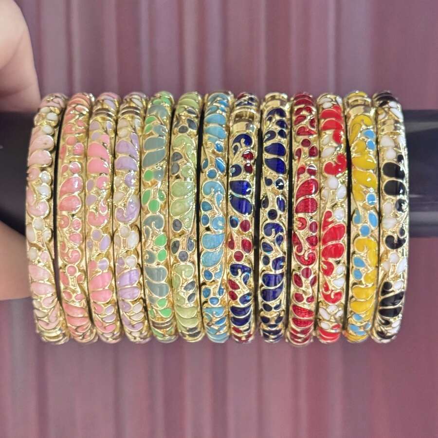 1pc Vintage Palace Style Bohemian Hand-Painted Colorful Enamel Cloisonné Bracelet, Suitable For Women And Girls Jewelry - Double Teardrop Bracelet - View 1