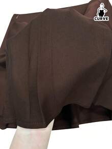 Women's Plus Size Pleated A-Line Mini Skirt, Woven Non-Stretch Fabric, Elegant Autumn Fashion - Brown - View 7