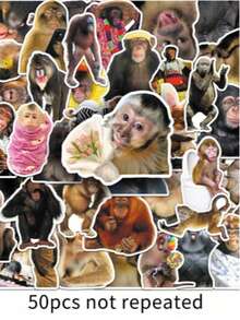 50pcs Monkey Theme Stickers, Cute Cartoon Monkey Stickers With Funny Poses And Expressions, Crazy Gorilla Sticker Pack, Decorative DIY Stickers For Notebook, Computer, Scrapbook, Luggage, Water Bottle, Phone, Etc. - Multicolor - View 2