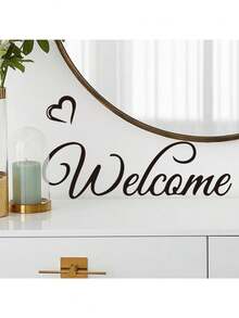 1pc Elegant Cursive Welcome Heart Wall Decal, Self-Adhesive Black Welcome Text Wall Sticker, Warm Entrance Front Door Home Wall Art Decor - Elegant Cursive Script - View 2