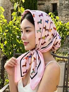 Vacation Casual Dachshund Print Silk Scarf Headscarf - White - View 10