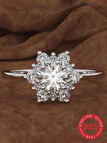 S925 Sterling Silver Creative Snowflake Design Ring Decorated With Rhinestone For Women, 14k Gold Plated Wedding Engagement Bridal Jewelry - White - View 1