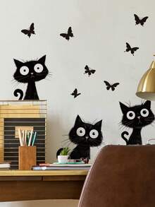 1pc Cartoon Decorative Wall Sticker, Funny Expression Decor Sticker, Cute Cat And Butterfly, Basketball Slow Motion Silhouette, Panda, PVC Self-Adhesive Removable Wall Sticker, Suitable For Bedroom, Living Room, Study, Dining Room, Bathroom, Home Wall Decoration, Etc. - Multicolor - View 16